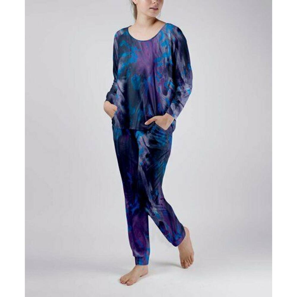 Beyond This Plane Long Sleeve Shirt Leggings 2 Piece Set Tie Dye Navy/Purple XL